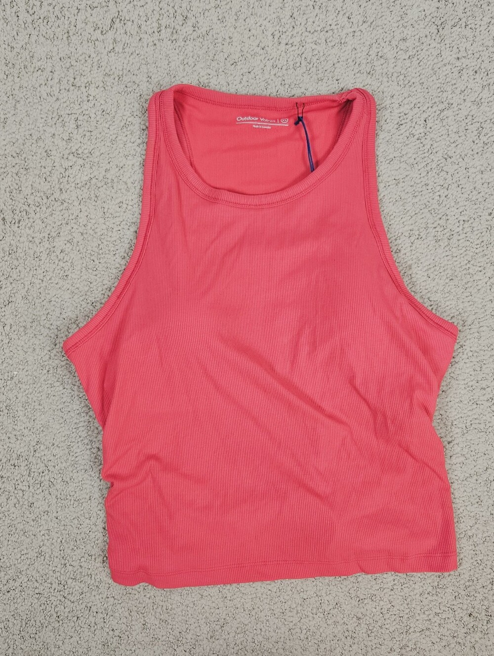 Outdoor Voices Ribbed Tank Top Womens Pink Shelf Bra Stretch XL Ruched